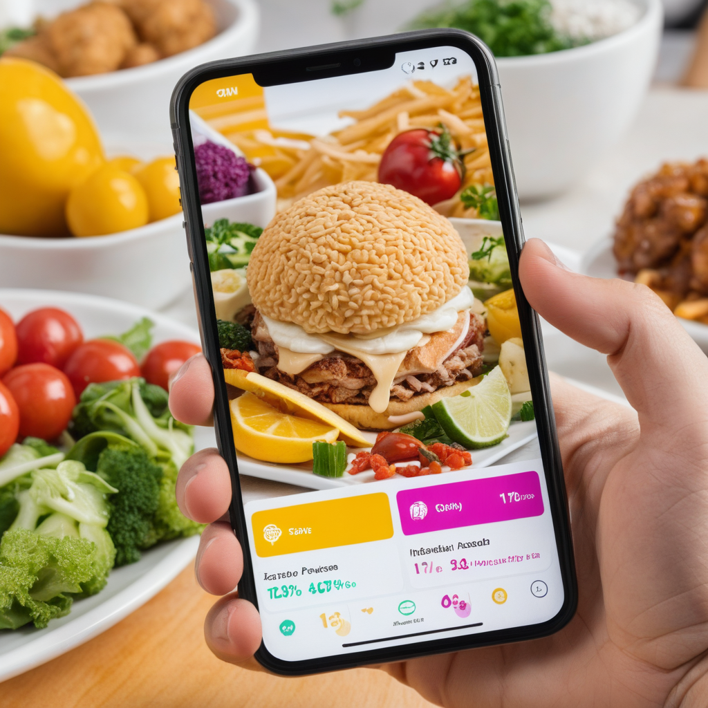 Smartphone showing AI-generated food image and social media analytics