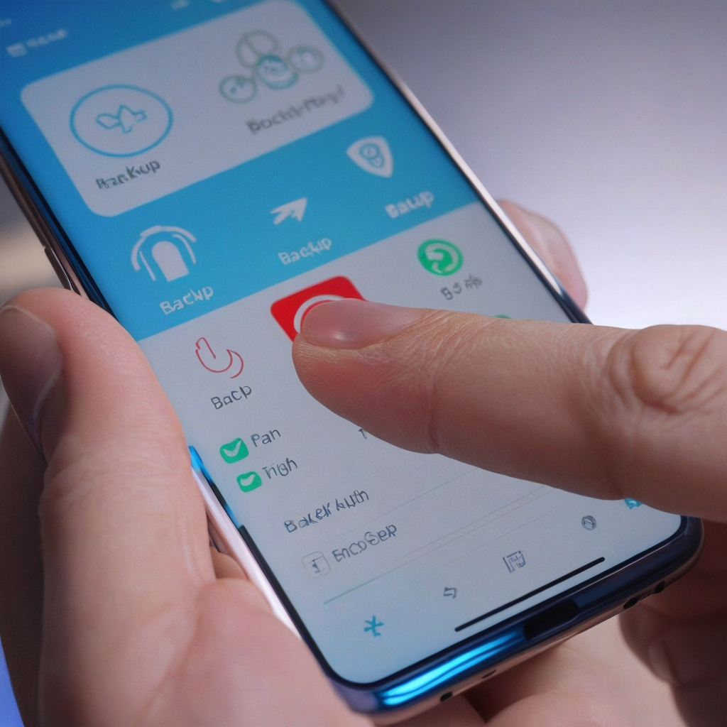Finger pressing backup button on smartphone screen