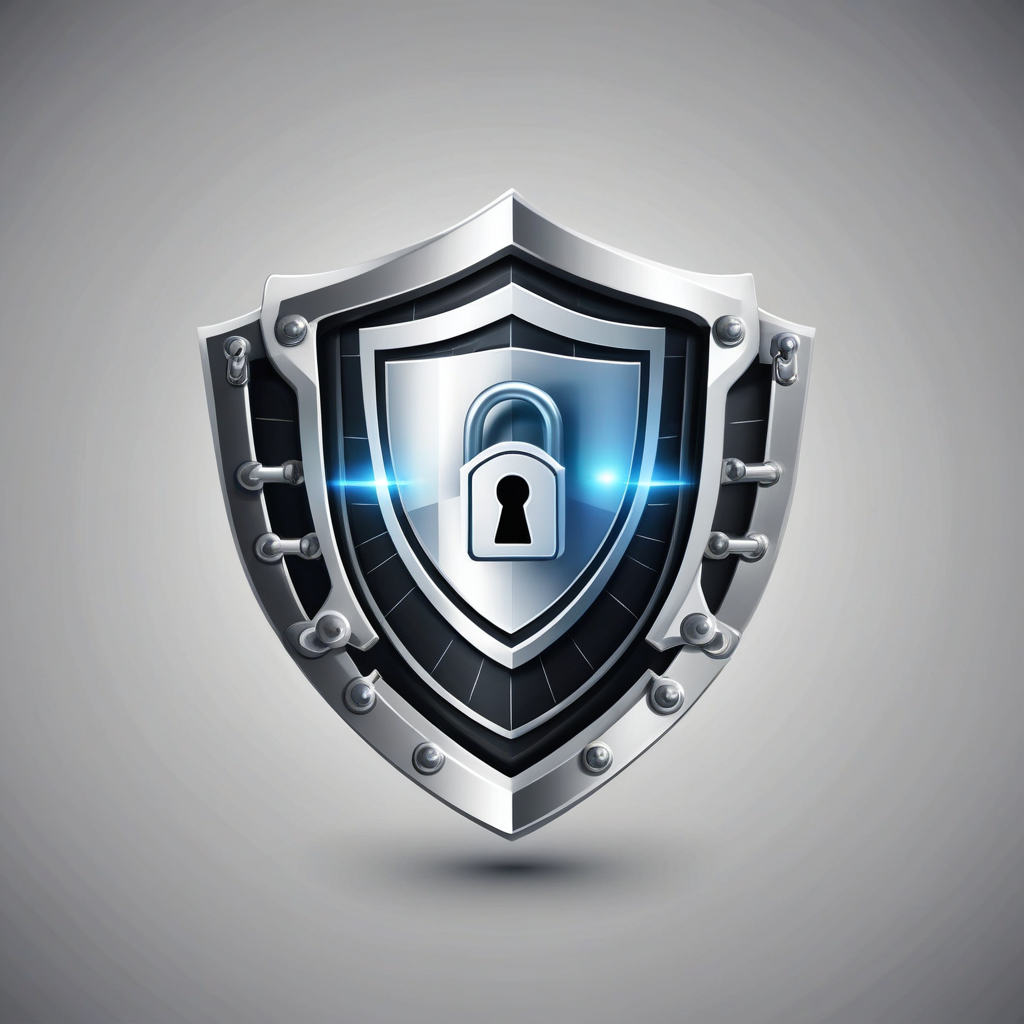 Digital shield protecting business logo with security lock symbols