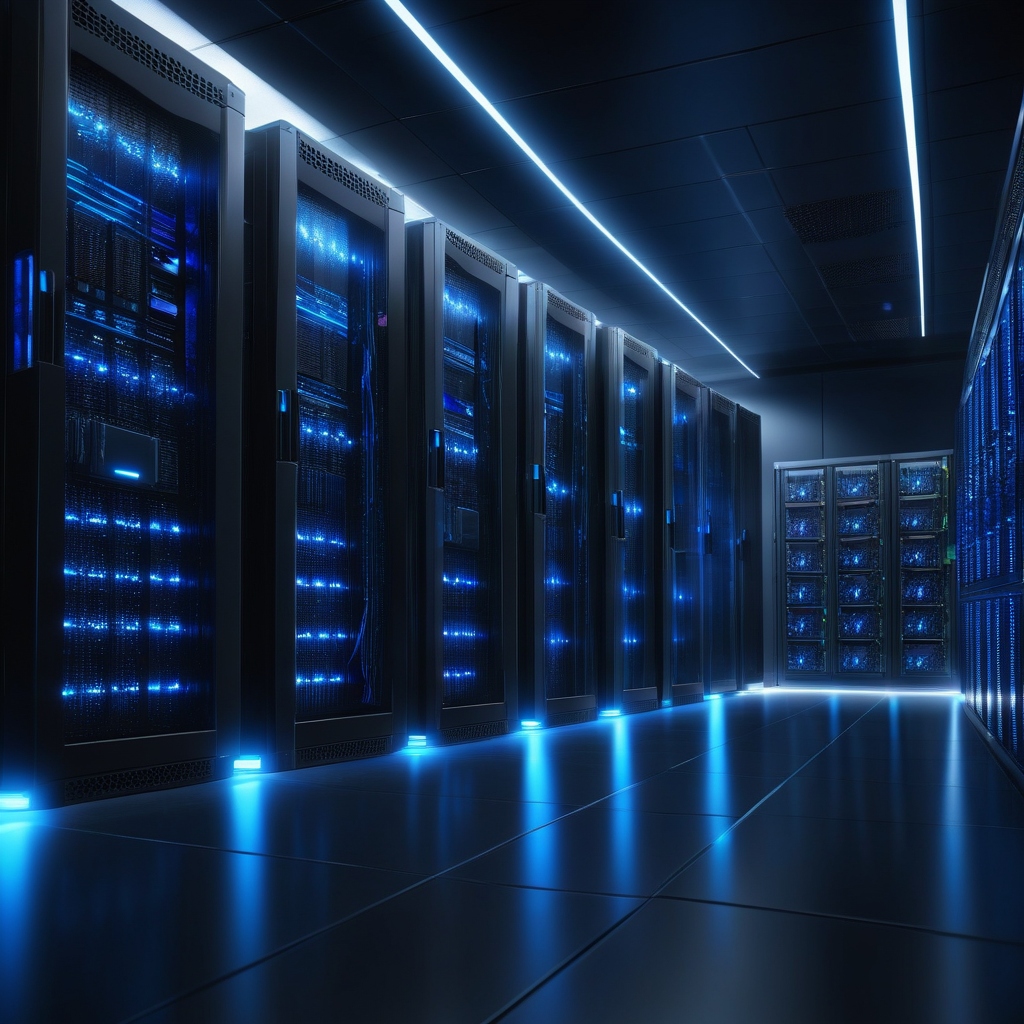 Glowing secure server room representing private data hosting and security