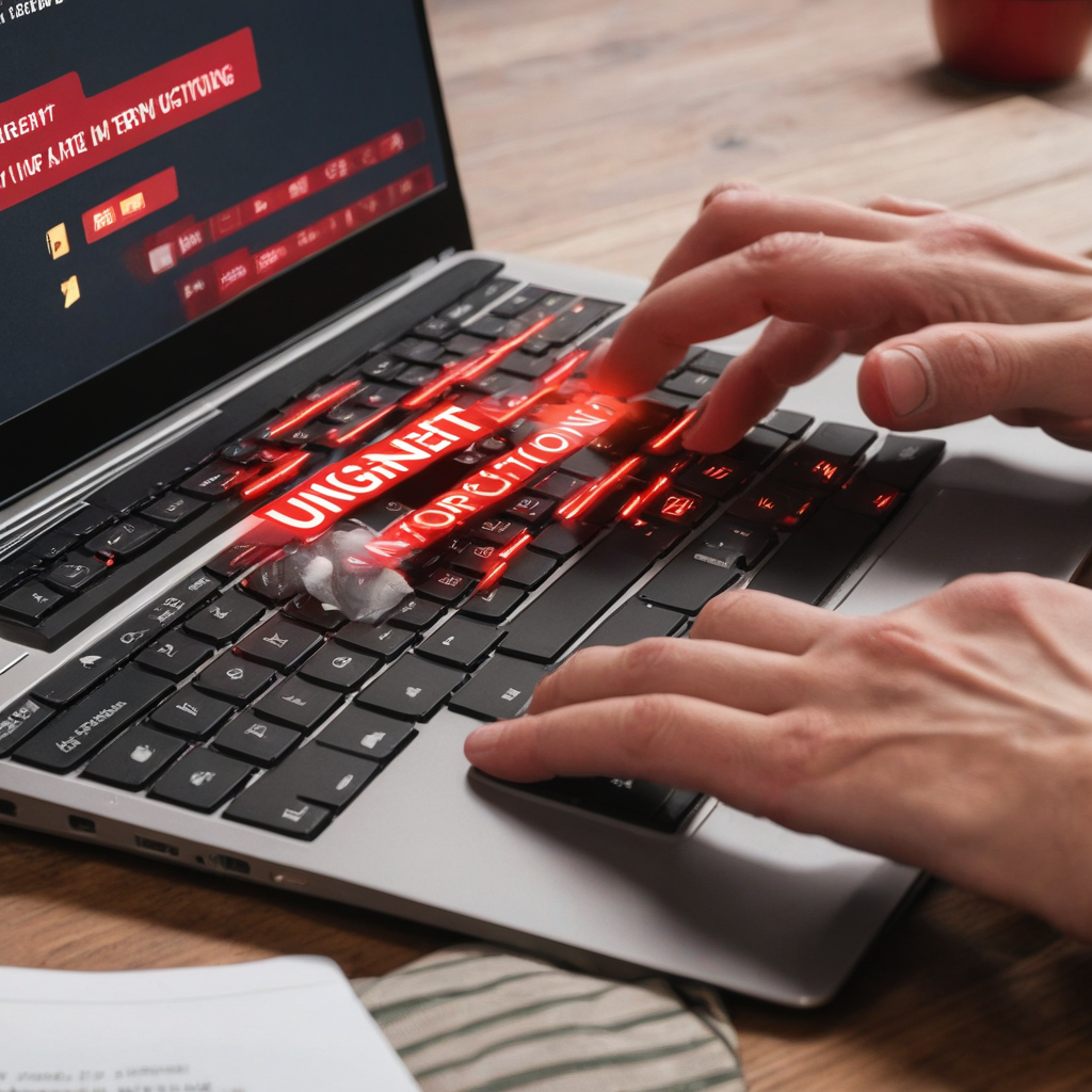 Hacker typing during a critical security breach alert