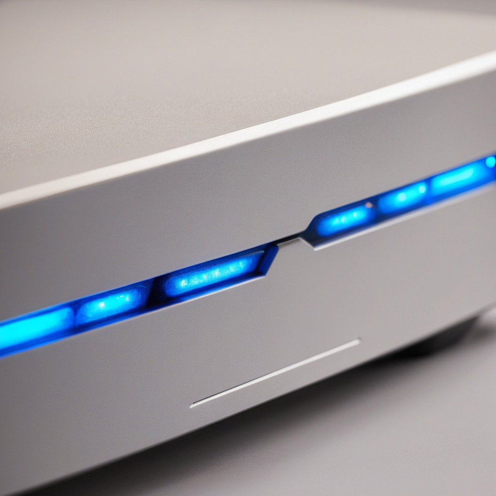 Secure router with glowing blue status lights