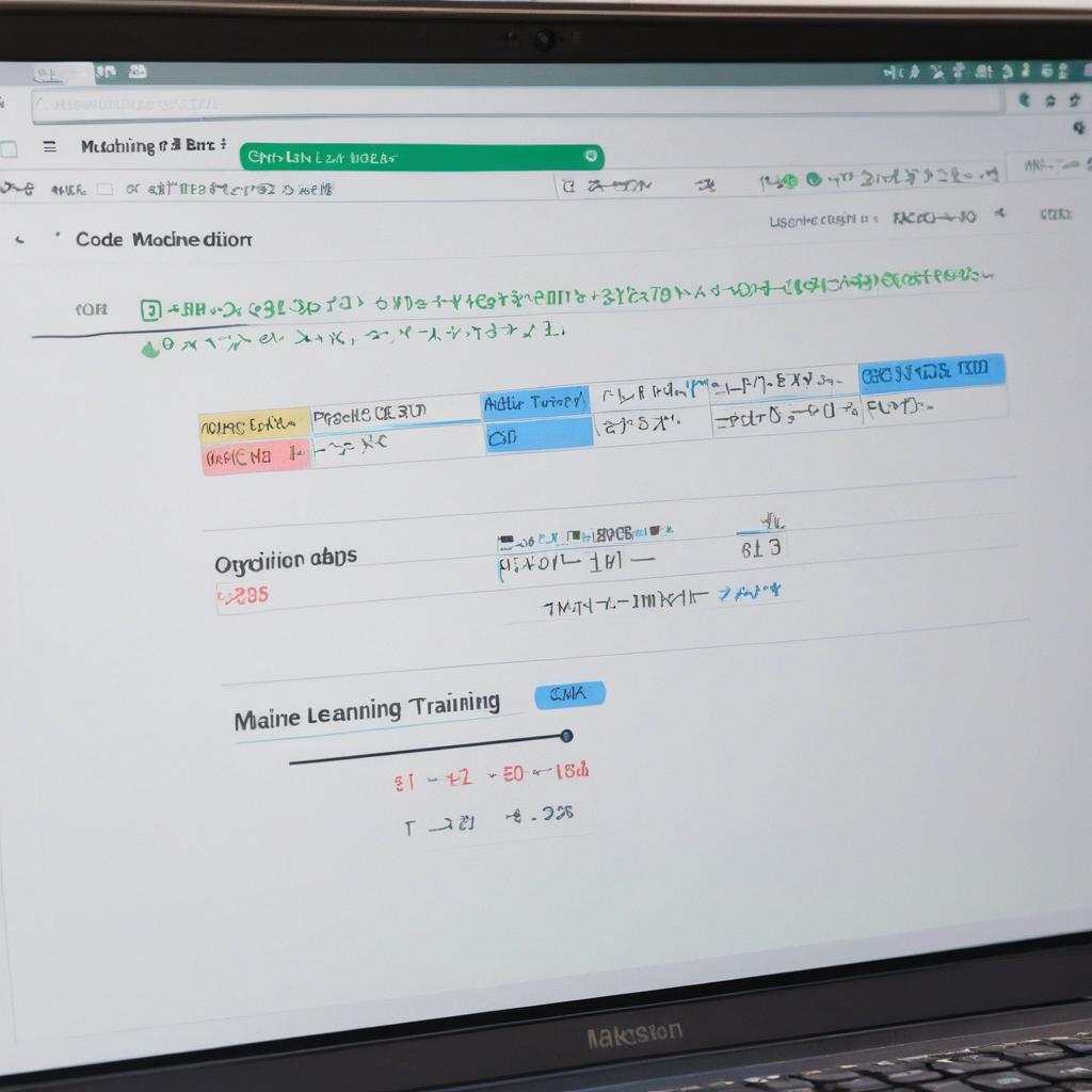 Laptop displaying ML model training interface and code editor