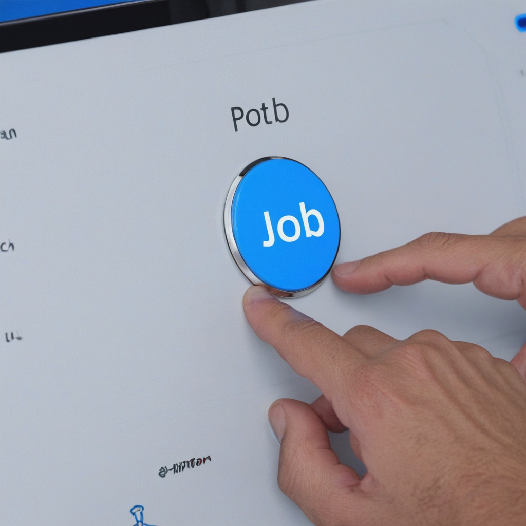Close-up of a finger pressing the post job button on a digital screen.