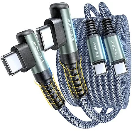 2-Pk 6.6' Ainope 60W USB-C Right Angle Braided Charging Cables $5