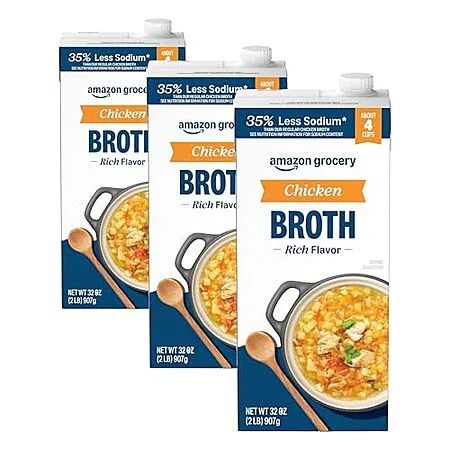 3-Pk 32-Oz Amazon Fresh 35% Less Sodium Chicken Broth $3.30 w/ S&S & More