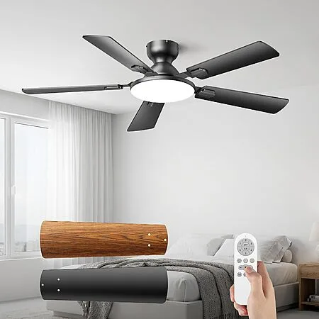 Homelist Ceiling Fans with Lights 52 Inch, Low Profile Flush Mount Fan, Quiet 6 Speeds DC Reversible Motor $71.99