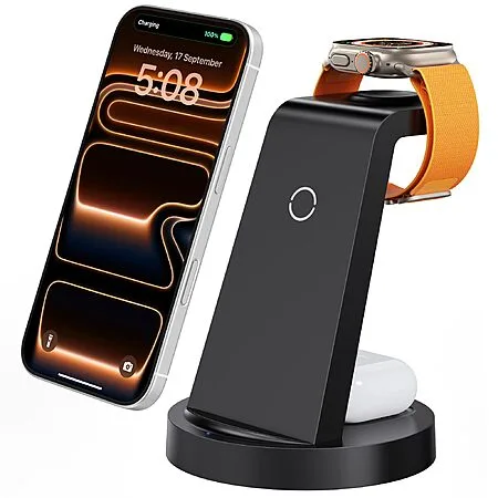 Anlmz 3 in 1 Charging Station for iPhone, Wireless Charger for iPhone 17 16e 16 15 14 13 12 11 X Pro Max & Apple Watch - Wireless Charging Station for AirPods 4 3 Pro $7.65