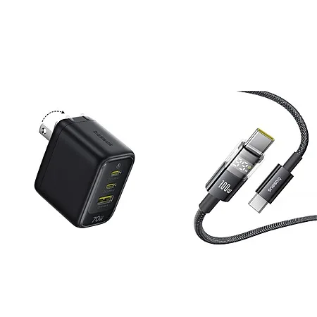 3-Port Baseus Enerfill 70W Gan USB-C Charger w/ Foldable Plug + 3.3' 100W 5A USB-C Cable w/ LED Display $27 + Free Shipping