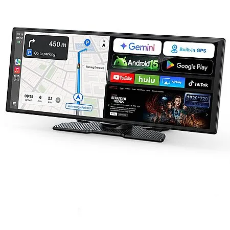 LAMTTO 11" AI Wireless CarPlay Screen with Google Play & Android 15, Backup Camera, GPS $188.99
