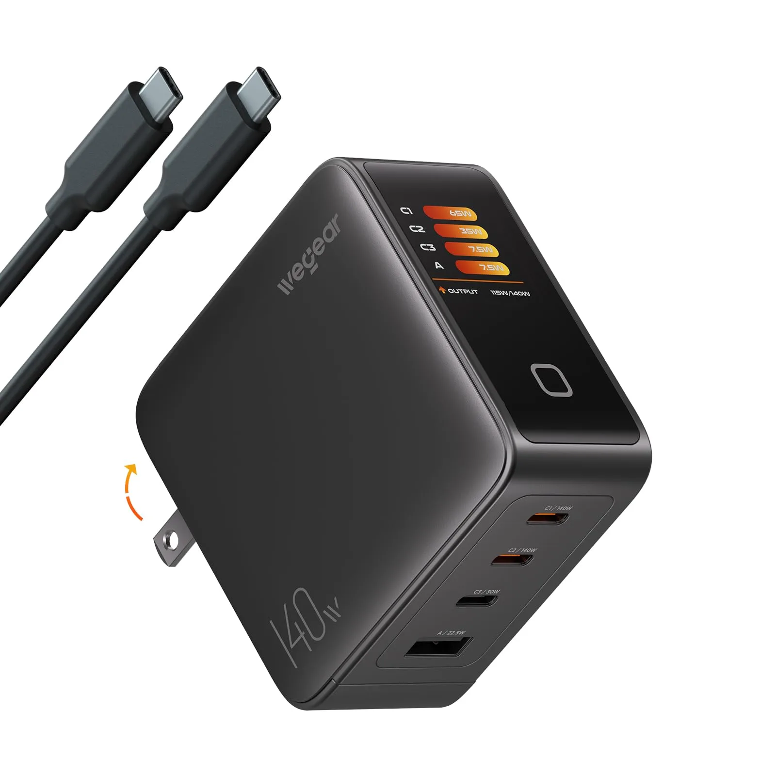 4-Port wegear 140W GaN USB-C Wall Charger w/ Touch Smart Display & 5' 240W Cable $33 + Free S&H