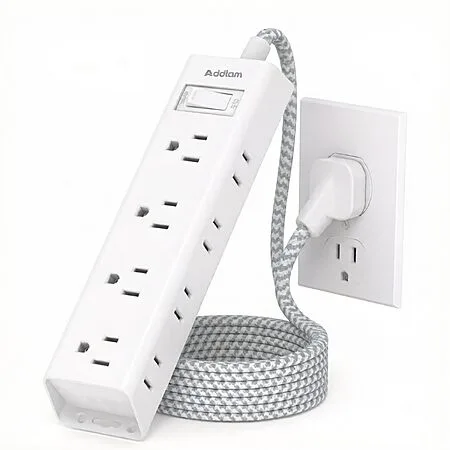 Addtam 12-Outlet White Braided Power Strip Surge Protector $9.99