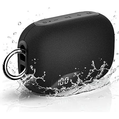 Portable Bluetooth Speaker, IP67 Waterproof Shower Speaker with Digital Battery Display, 24H Playtime, TWS Pairing, USB/TF Card, (Black) - $15.99