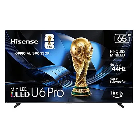 Hisense 65" U6 Pro Series Mini‑LED ULED 4K UHD HDR Gaming AI Smart Fire TV (65U6SF Pro, 2026 New) - Hi-QLED, Native 144Hz, Motion Rate 480, Dolby Vision IQ $597.99