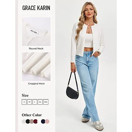 GRACE KARIN White Cardigan Sweaters for Women Cute Tops Summer Cropped Cardigans $9.99
