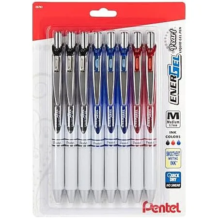 [SnS] $10.53 | 8-Pack Pentel EnerGel Pearl Retractable Liquid Gel Pen, 0.7mm, Medium Line, Black Red and Blue Ink at Amazon