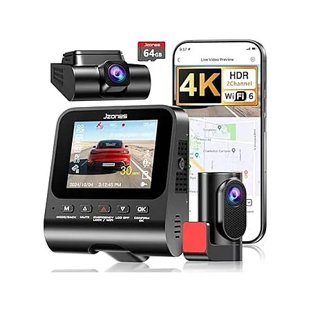 $39.99 | JZONES 4K Dash Cam Front and Rear w/64GB Card at Woot!