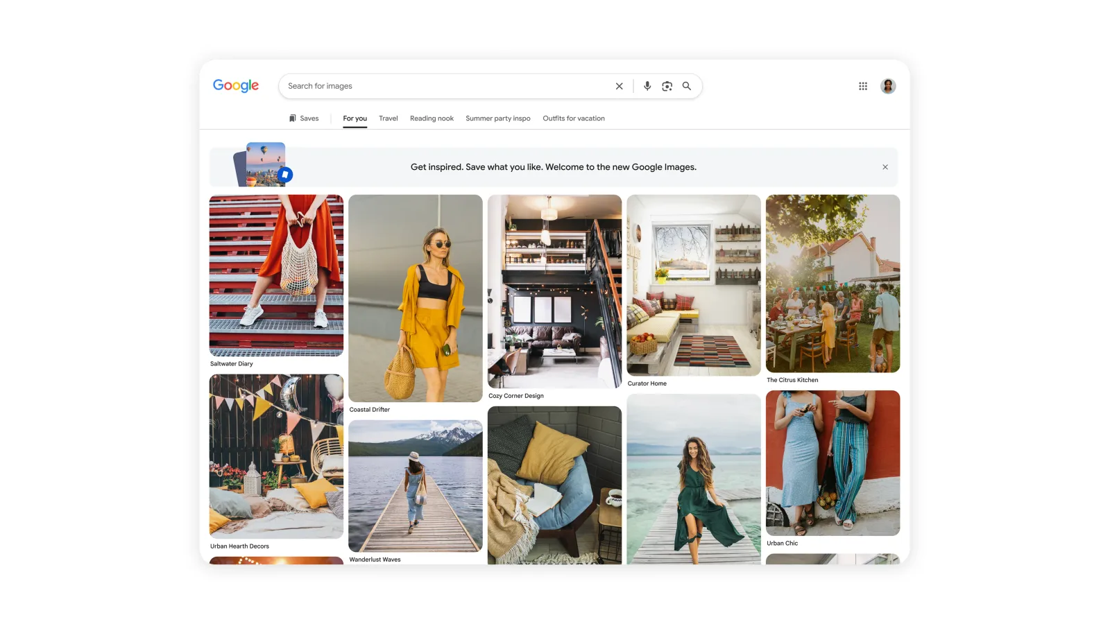The Google Images homepage will recommend photos even before you search